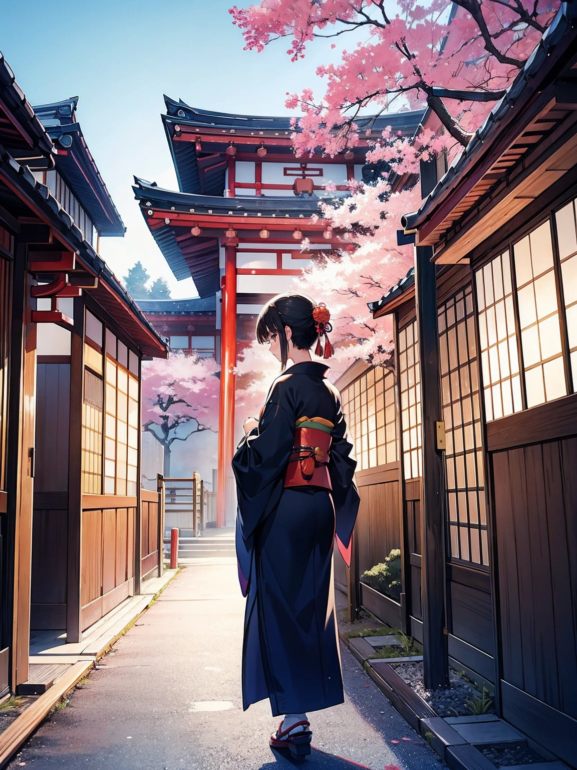 nape, Woman in kimono, Scenery of Kyoto townhouses, Endless Japanese-style rooms
