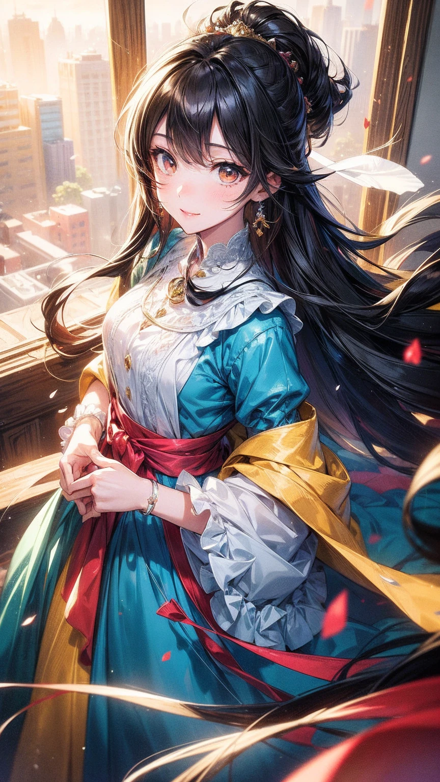 masterpiece, best quality, {best quality}, {{masterpiece}}, {high resolution}, Key Points, Anime style, Cartoon closeup of a lady, Girls Design, portrait, Gisha, Anime Character, Long hair, Black Hair, Direct vision, Hair covers the ears, Happy, Delicate and powerful appearance, Dissonance, High target, freckle, Smile, Chic, rich and colorful, color