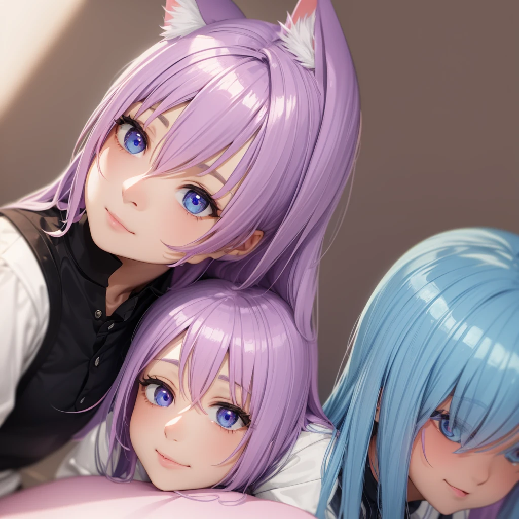 Pastel colors Student Cat-eared girl Pink hair Light purple and blue eyes