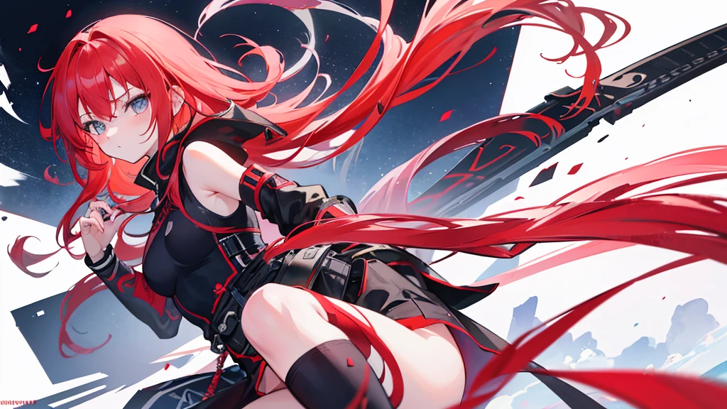wiped, Girl with red hair, long hair, Beautiful girl, Anime, Anime стиль, Manga, красноволосая девушка ninja, ninja, Without background, White background