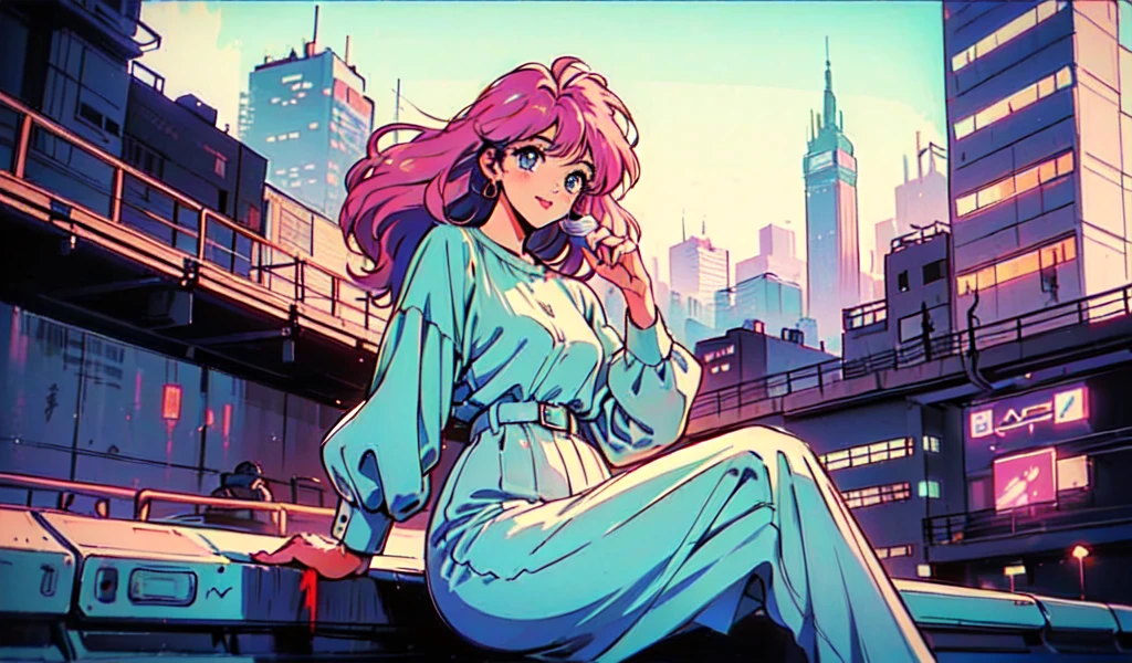 (80s, retro, city pop: 1.5), (album jacket), (famous song, highest quality), (anime, illustration), (pastel color: 1.4),
Best photo pose, dynamic angle, pink hair color, bob hair,straight hair
cool impression, shiny hair, white dress, miniskirt, girl, solo, smile, perfect eyes, delicate face, sea, drinking beer,