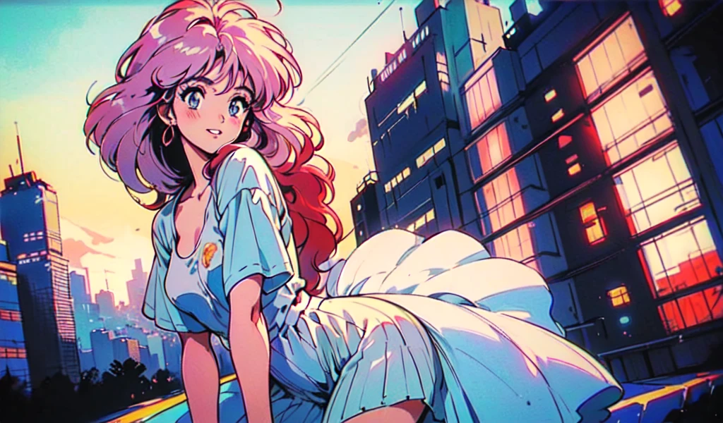 (80's, retro, city pop poster:1.5), (album cover), (masterpiece, best quality), (anime, illustration),
best photo pose, dynamic angle, cowboy shot, blonde Russian girl, 19 years old, Large breast, Wide hips, Bubbly ass, Round buttocks,
girl, solo, smile, perfect detail eyes, delicate face, blue eyes,
high fashion,