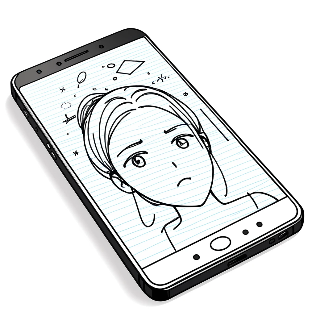 1smartphone only,simple,(white background:1.4),doodle,scribble,minimalism,diagrammatic drawing,smartphone have face