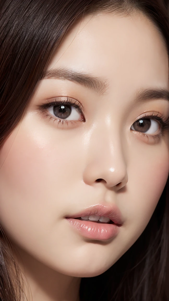 18 year old Japanese female、Glamour、Very large breasts、Wearing a white shirt、Highly detailed face,round face、 Lips Detail,,Big eyes、double eyelid, Detailed black eyes,Thin lips、 Very beautiful face、current eyes, Beautiful Eyes, (Real Skin), Beautiful Skin, Ultra-high resolution,Close-up of face、Facing forward and gazing at me、
