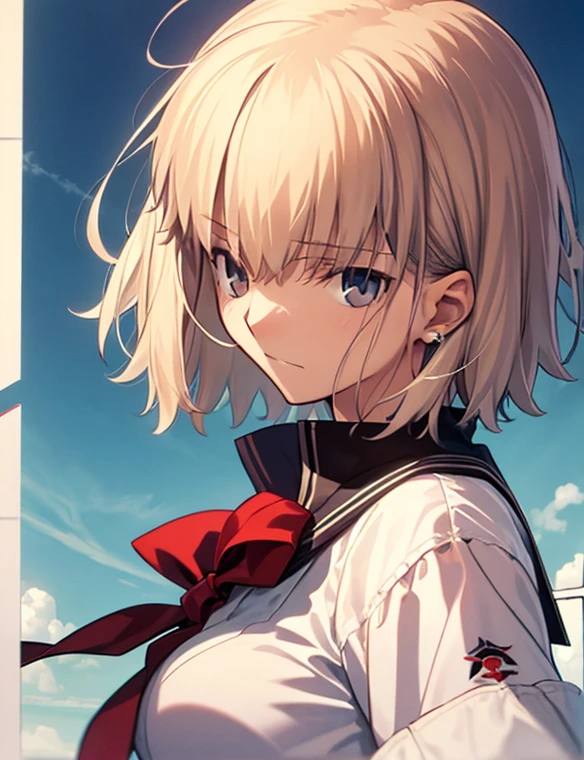 ((masterpiece,Highest quality,8K,Ultra-high resolution)),appropriate margins,Emphasize the face,BREAK,1 person,Very beautiful adult woman,is an adult,Slim body,Very large breasts,Upturned chest,BREAK,Dark brown hair,Black eyes,light in your eyes,Embarrassed,Shy glare,short hair,Wearing hair in one ear,unkempt,BREAK,(school uniform,Summer clothes)