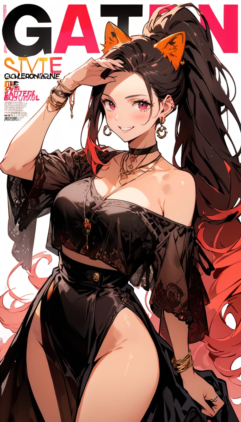 masterpiece, Highest quality, whole body, One girl, bangs, black choker, blush, bracelet, chest, choker, clothes The surrounding area waist, clavicle, Cowboy Shot, ear Earrings, Eyebrows visible through hair, Gradient Hair, Grin, fix, jewelry, Kogal, Long Hair, View Viewer, Earrings, Red eyes, ring, , smile, alone, street, null, cherry blossoms, petal,figure, (magazine:1.3), (cover-style:1.3), fashionable, woman, Vibrant, Pause, front, colorful, dynamic, background, element, have confidence, Performance, Holding, statement, accessories, Majestic, Coiled, The surrounding area, touch, scene, article, cover, bold, to attract attention, title, stylish, font, Catchy, Heading, big, impressive, Modern, trend, concentrated, fashion,((masterpiece)), Highest quality, Absurd, Super detailed, Holographic, Cowboy Shot, ダイナミックなPause, Golden Ratio, Very cute girl, Mature Girls, Very beautiful, Super beautiful asian girl with super beautiful purple eyes, Very beautiful hair, Shiny skin, High Ponytail, nice and sexy body, Slim and delicate body, Perfect body, Cute Panties, Fox Headset, Get your picture taken in a cute alien spaceship,naked,Big Breasts,Sexy
