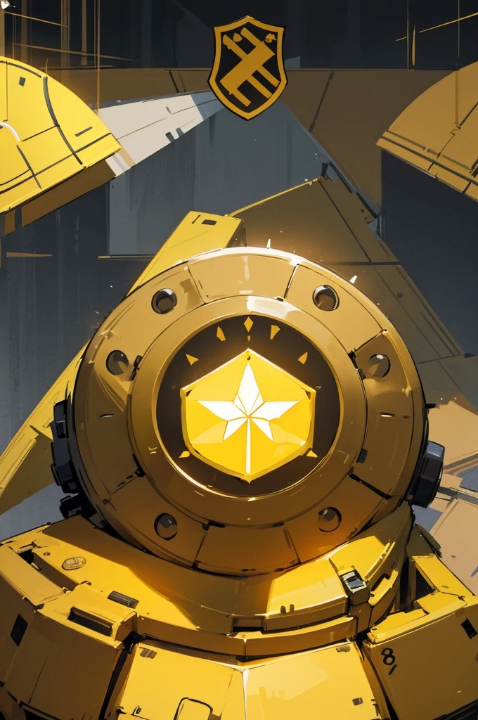 Create a yellow army shield that depicts the front line of the army and which fights against the first soldiers and tanks