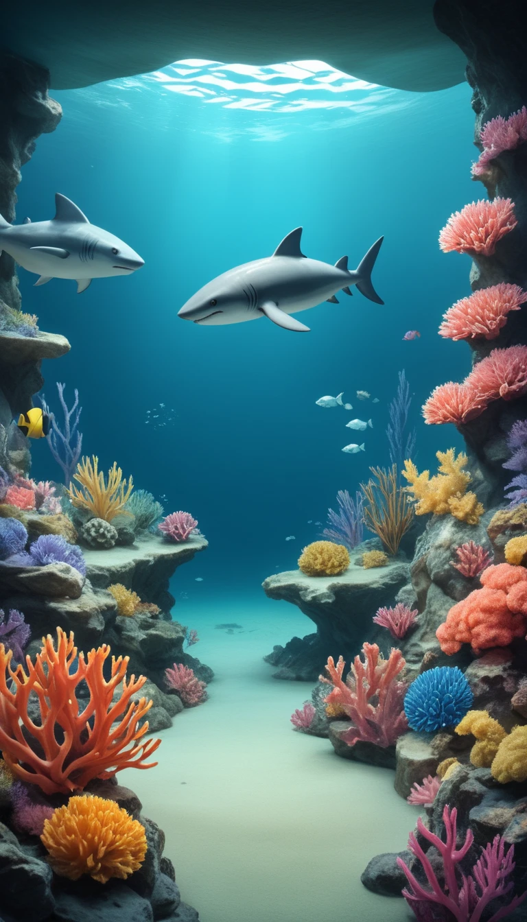 Highest quality, Highest quality, 16K, Unbelievably absurd, Very detailed, 2.5D, delicate and dynamic, aquarium, Large sink, Colorful Coral, A little faint light and a little fish, shark, Underwater, Underwater, , , ,, erotic, shark女, sharkの服