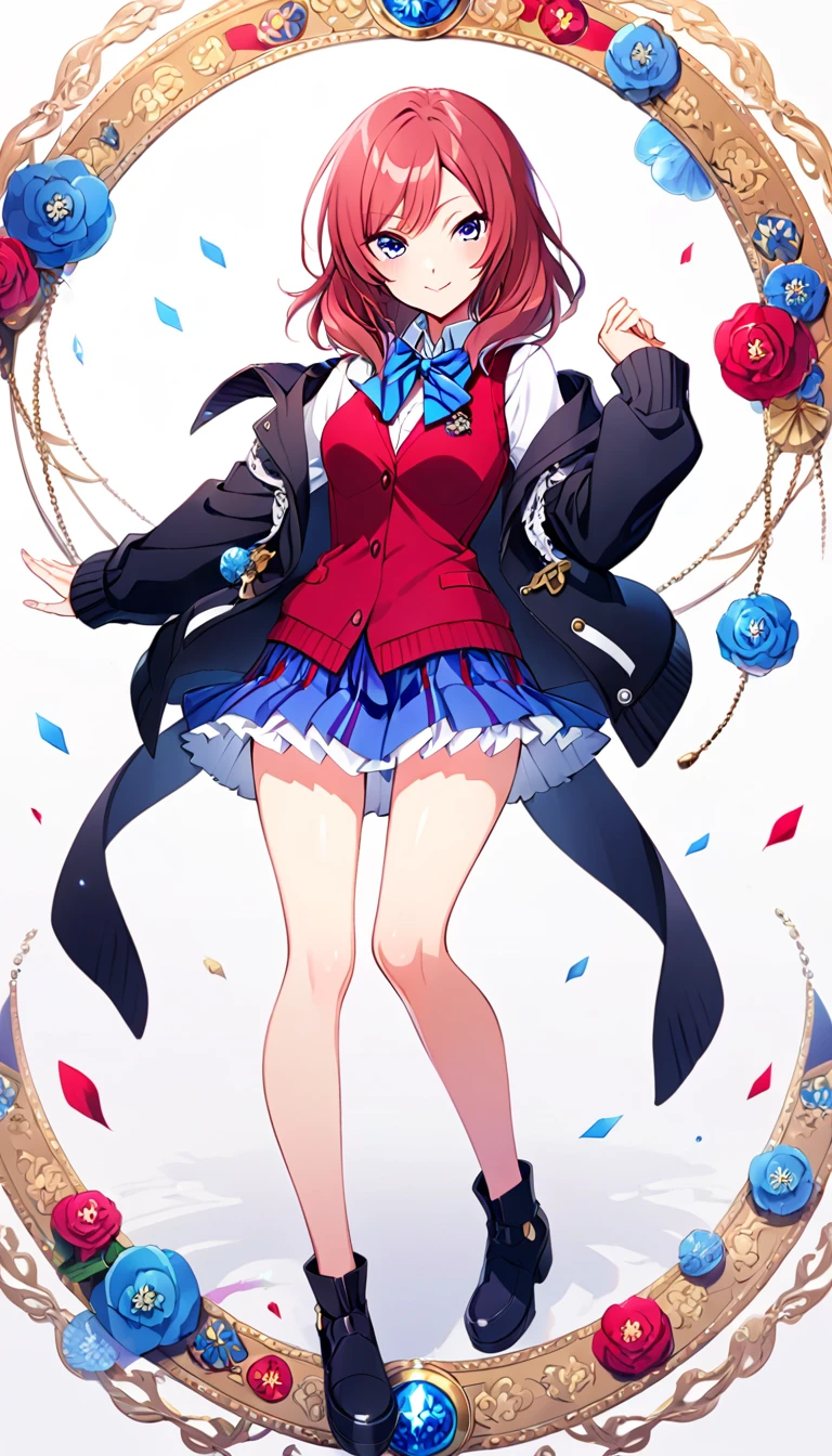 One girl, playing card style depicting the whole body of Maki Nishikino, Otonokizaka, id_maki_nishikino
