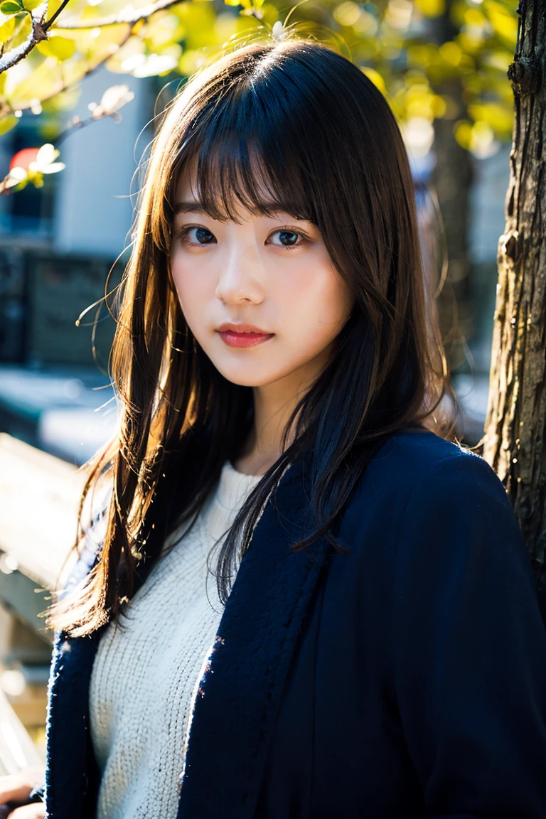 (Highest quality, 8K quality, masterpiece:1.3), (Ultra-high resolution, Photorealistic:1.4, RAW Photos), (Very detailed, Caustics, Detailed Background), (Ultra-Realistic Capture, Beautiful and detailed skin, Perfect Anatomy)、Portrait、In the snow、evening、Bright and very beautiful face、Younger, brighter, whiter skin、Best Looks、The most beautiful light blonde hair in the world、Thin Hair、Super long, silky straight hair、Shiny beautiful bangs、Shining, clear, big blue eyes、A very beautiful and adorable 16 year old、The most beautiful girls in the world、Winter coat。She stands in the snowy woods、eveningの光が彼女の肌と髪を美しく照らしています。白いWinter coatが彼女のエレガントさを際立たせています。
