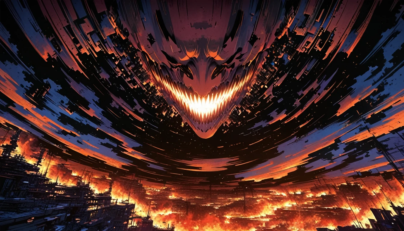 uper detailed:1.3, (Absurd, texture, masterpiece), pixiv Contest Winner, John Berkey, Dynamic cartoon style illustration,hell, darkness, fear,Dark aesthetic,Beautiful woman,Anime key visual,
