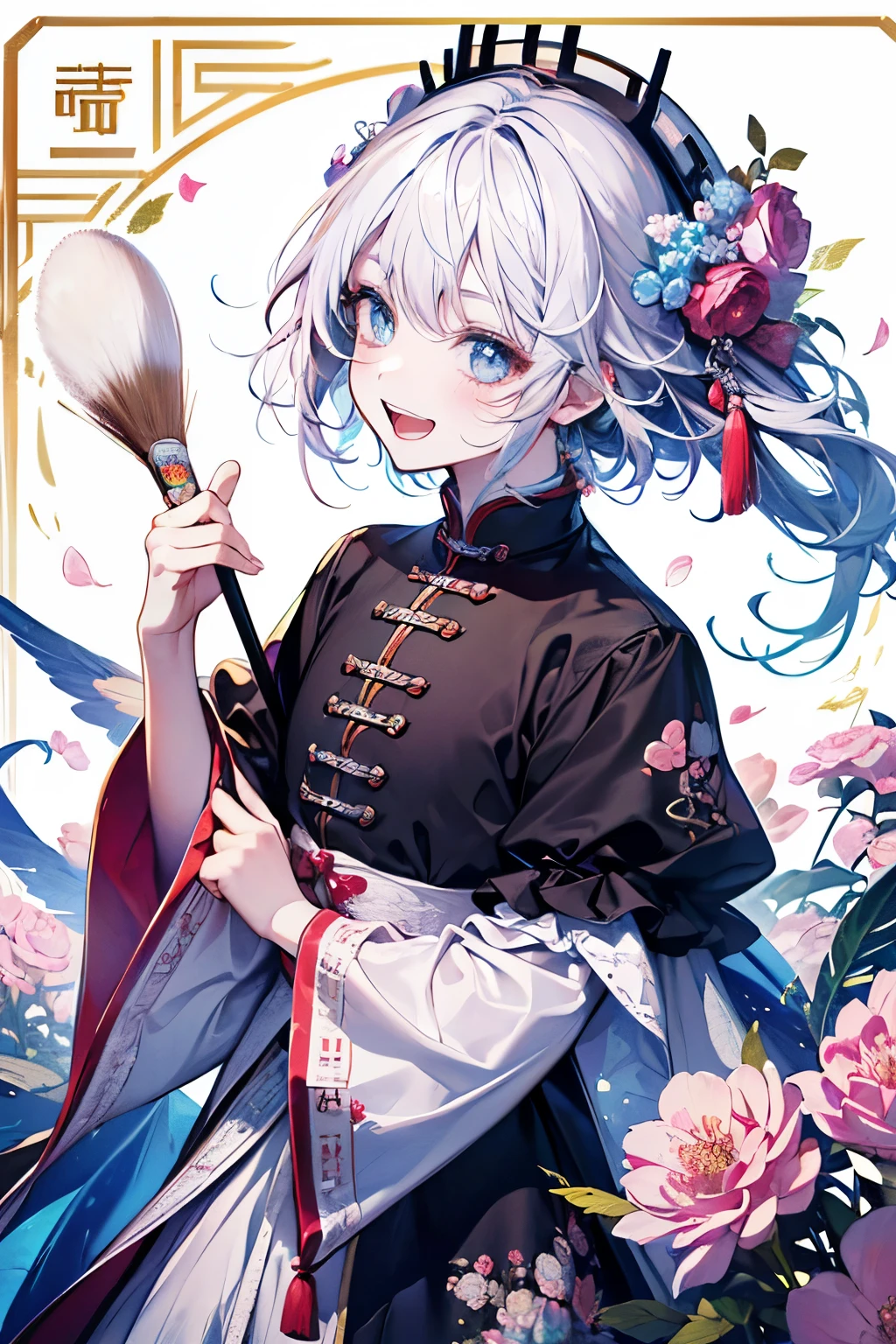 Circus motif,(brush),((cute,kawaii,wonderland)),(A big smile with an open mouth),Shiny stripe color hair,(Natural Color),((Men'ale子、male:1.2)),(Fairytale:1.25).