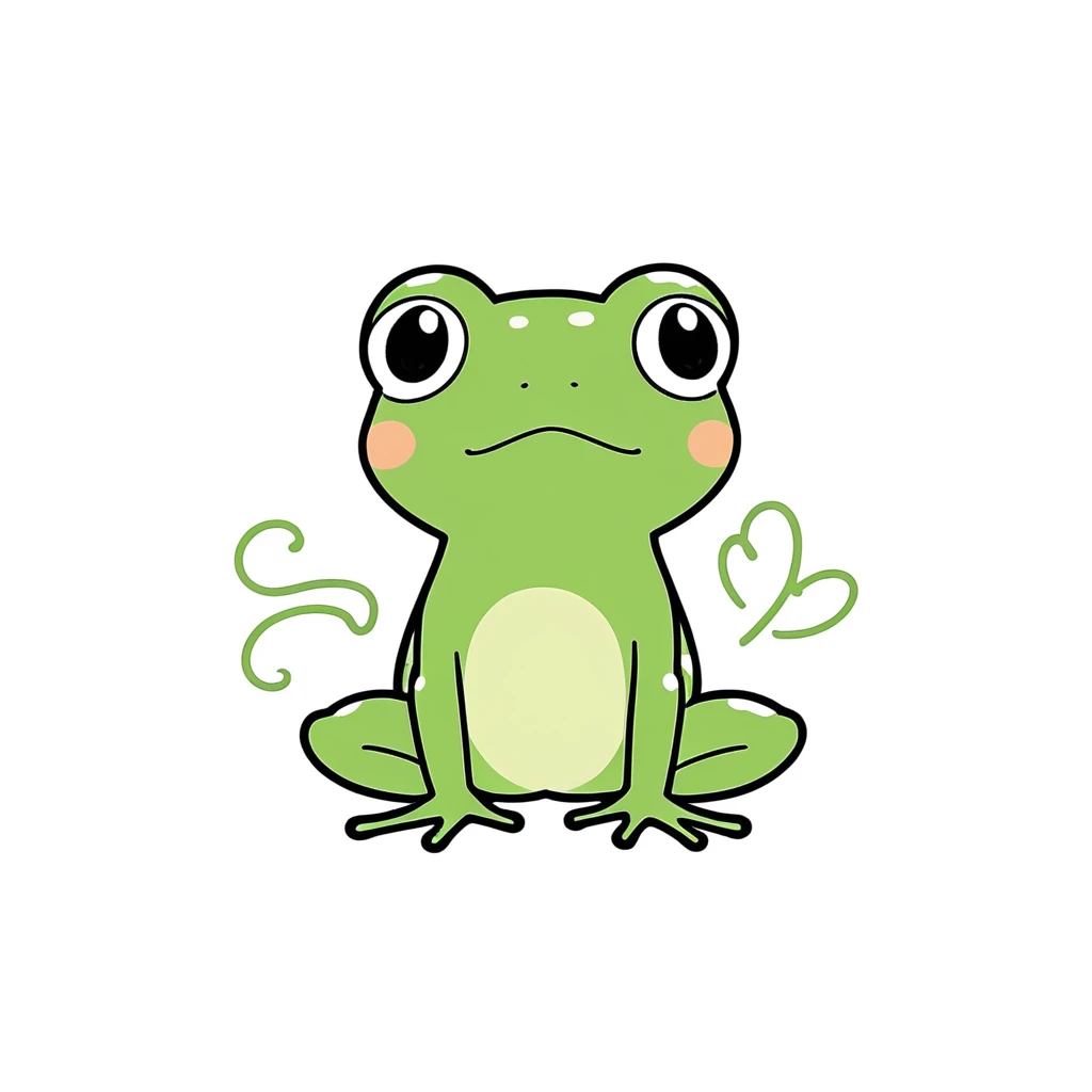 1frog only,simple,(white background:1.4),doodle,cute,chibi,scribble,minimalism,diagrammatic drawing
