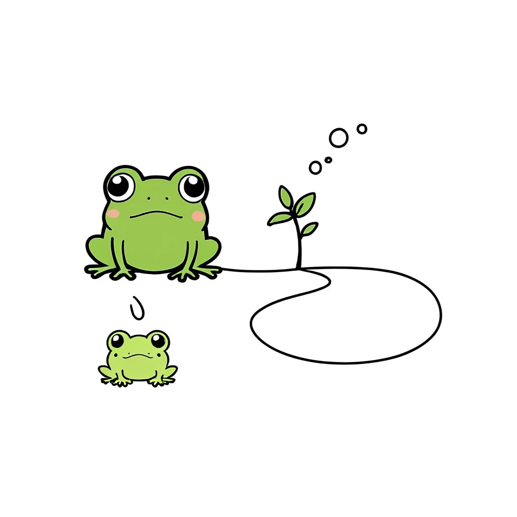 1frog only,simple,(white background:1.4),doodle,cute,chibi,scribble,minimalism,diagrammatic drawing