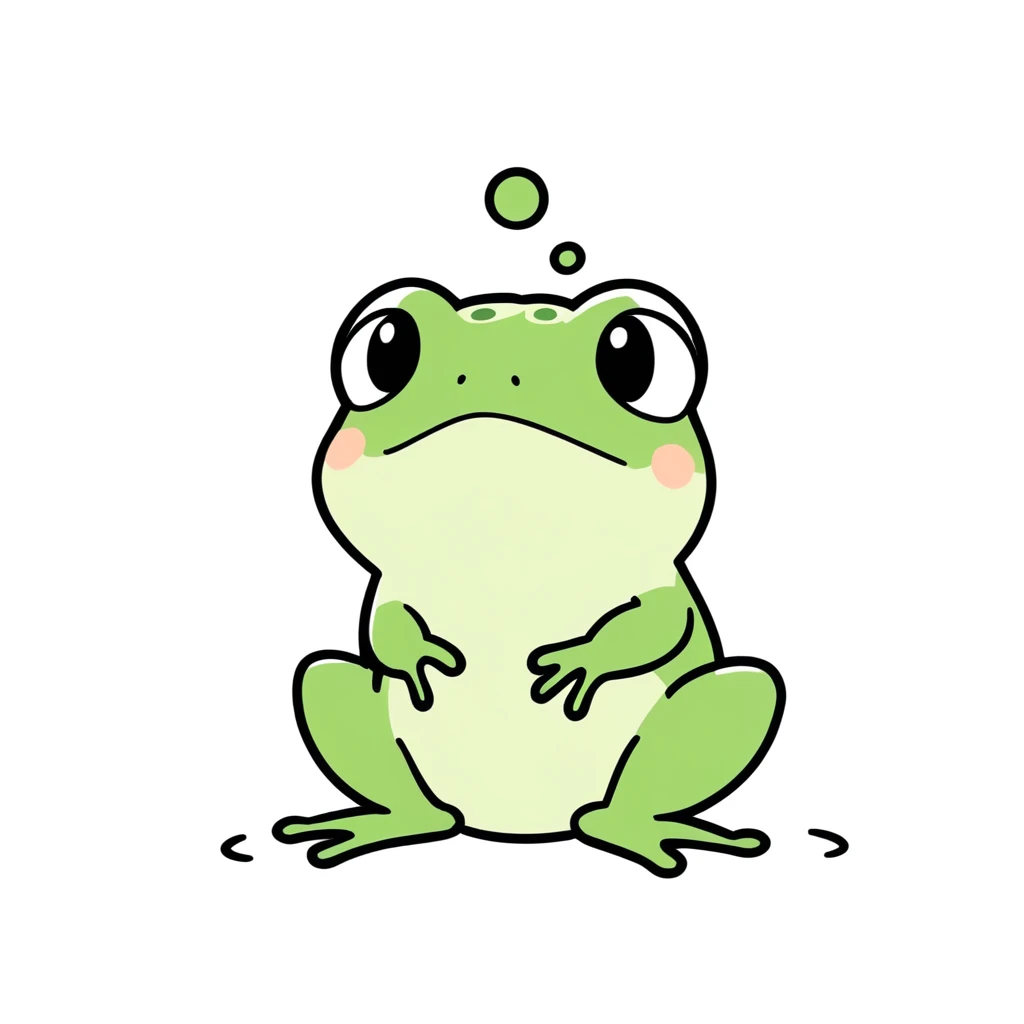 1frog only,simple,(white background:1.4),doodle,cute,chibi,scribble,minimalism,diagrammatic drawing