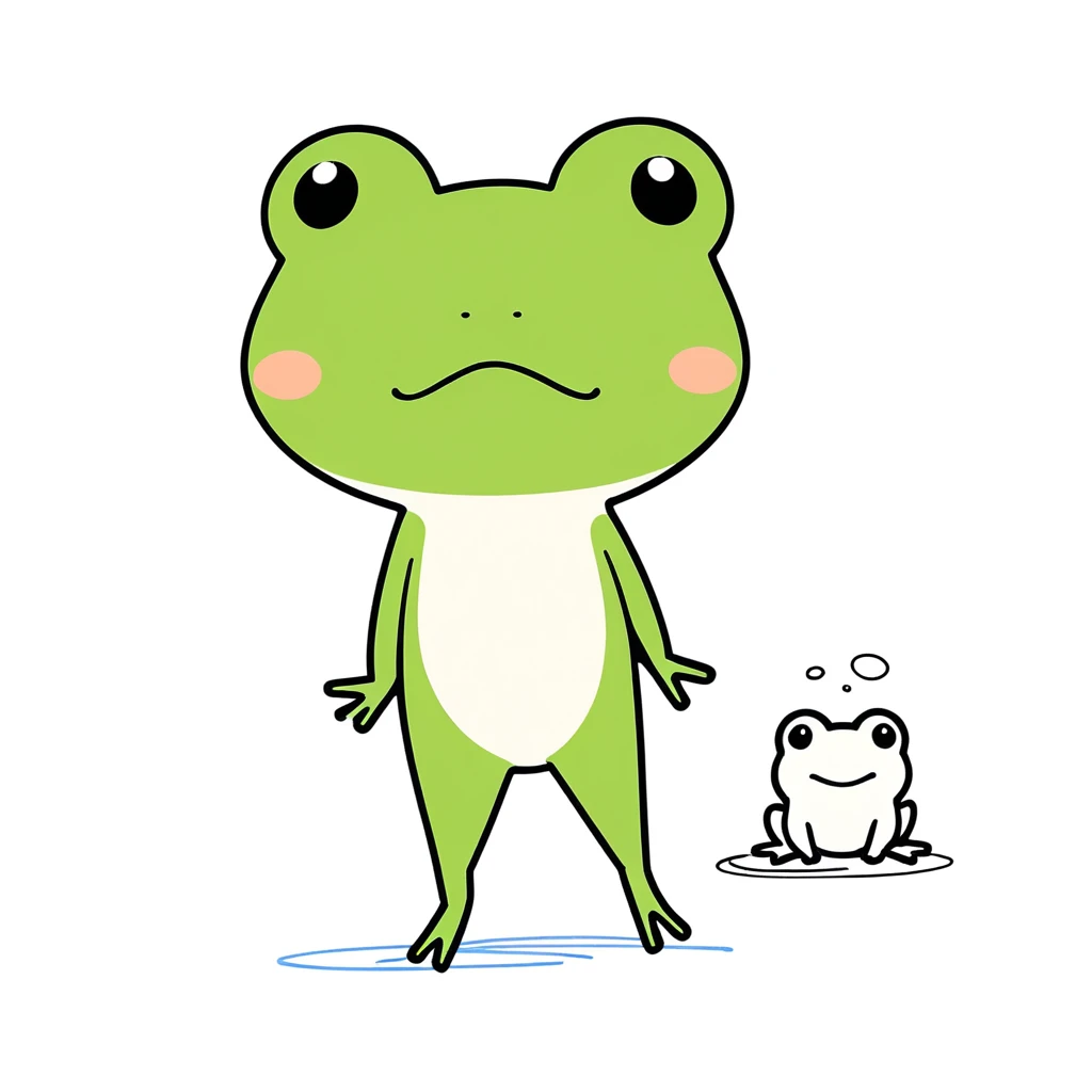 1frog only,simple,(white background:1.4),doodle,cute,chibi,scribble,minimalism,diagrammatic drawing
