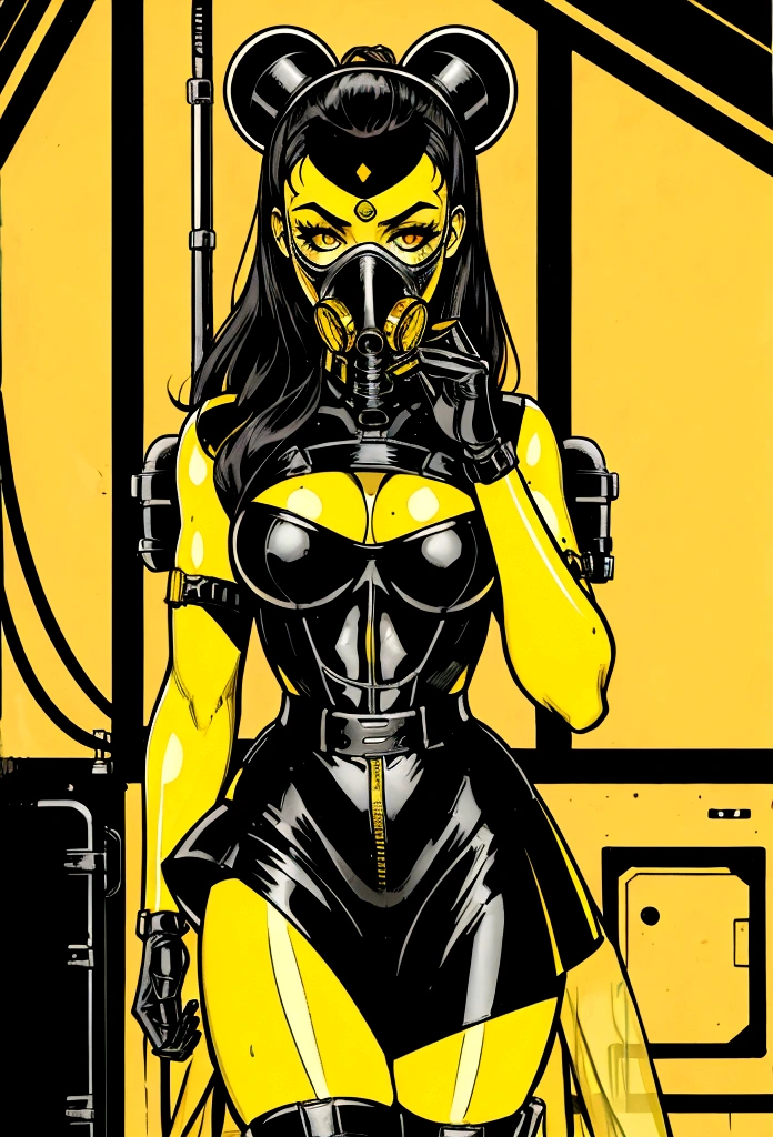 nuclear sexy waitress gas mask black and yellow serving
