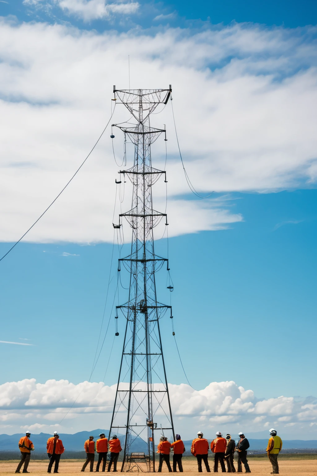 A realistic image of a team of men dedicated to the maintenance of telecommunication antennas, with your protective equipment 