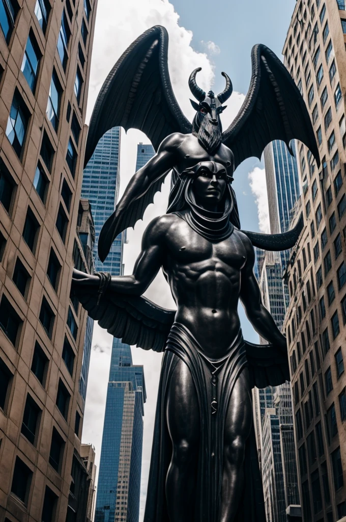 Giant baphomet in a city