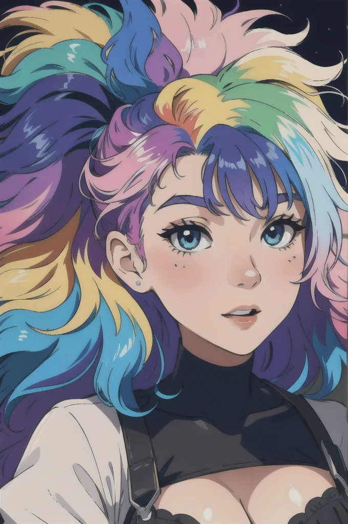 masterpiece, best quality, girl with rainbow hair, really wild hair, mane