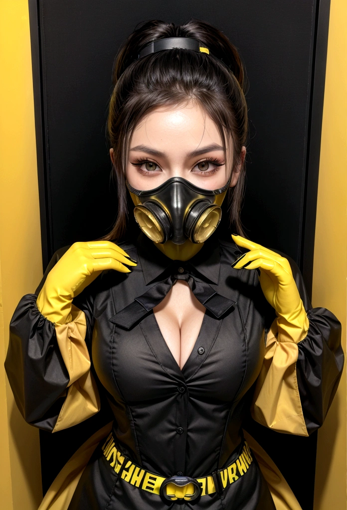 nuclear sexy waitress gas mask black and yellow serving