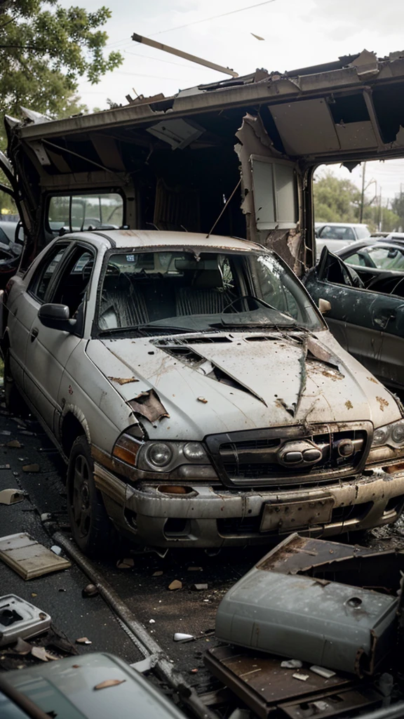 "Inside a crashed car, Debris is scattered across the scene. The vehicle is visibly damaged, with broken windows and dented bodywork. In the driver's seat, a person is unconscious, partially ejected from the seat due to impact. The seat belt is loose on the person's side, showing that it was not being used. Ambulances and rescue teams are arriving at the scene, while other people around look in shock and try to help. the scene is chaotic, with flashing emergency lights and an atmosphere of urgency to save lives. The lack of use of seat belts is a glaring detail in the accident tragedy."