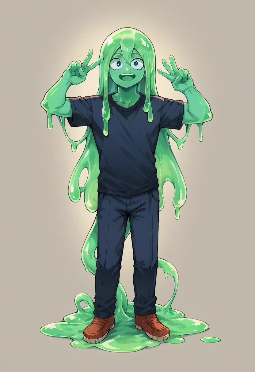 score_9, score_8_up, score_7_up, score_6_up, score_5_up, score_4_up, source_anime, 1Boy, slime Boy, Blue skin, Punk style, Long hair with green tips, tentacles, slime tentacles, slime boy, solo, slimegirlsfw, slime boy, Mori Kei fashion, Mori Kei Slime Boy, slimeboy, my hero academia, tentacles, school, depth of field, LUT, detailed, handsome, cute slime boy. My hero academia school, Tentacle tail, Full body shot, Peace sign pose. 