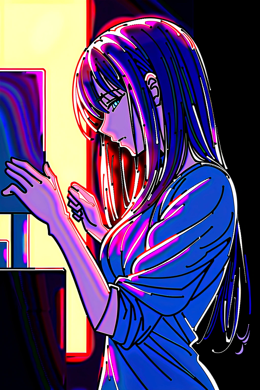 A woman doing naughty things alone、Young woman masturbating、Cinematic、Beautiful lines、curve、Woman stimulating penis、Beautiful woman with long hair、Feeling good in the bathroom