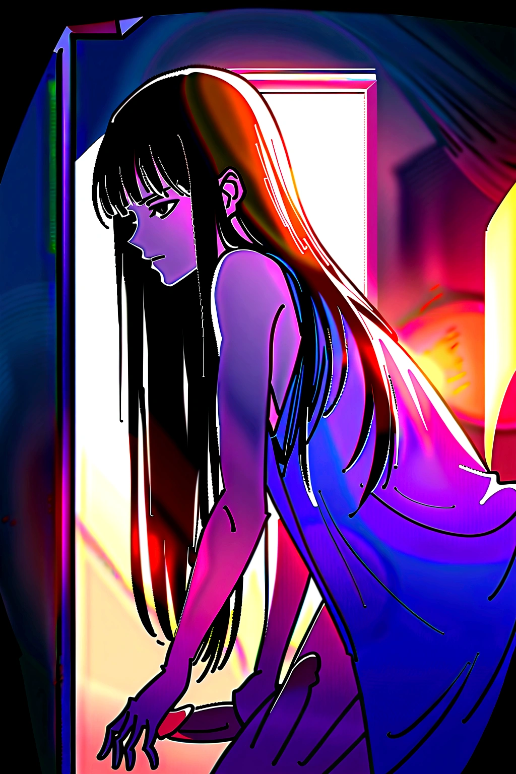 A woman doing naughty things alone、Young woman masturbating、Cinematic、Beautiful lines、curve、Woman stimulating ?????、Beautiful woman with long hair、Feeling good in the bathroom