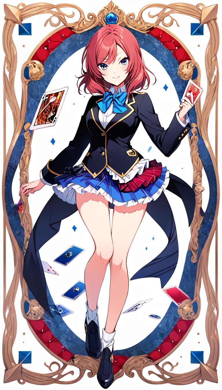 One girl, Maki Nishikino, full body, Otonokizaka, id_maki_nishikino,white background,the illustration makes the frame into a playing card