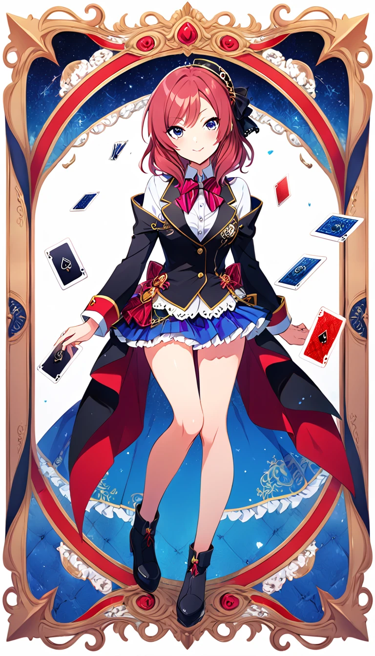 One girl, Maki Nishikino, full body, Otonokizaka, id_maki_nishikino,white background,the illustration makes the frame into a playing card