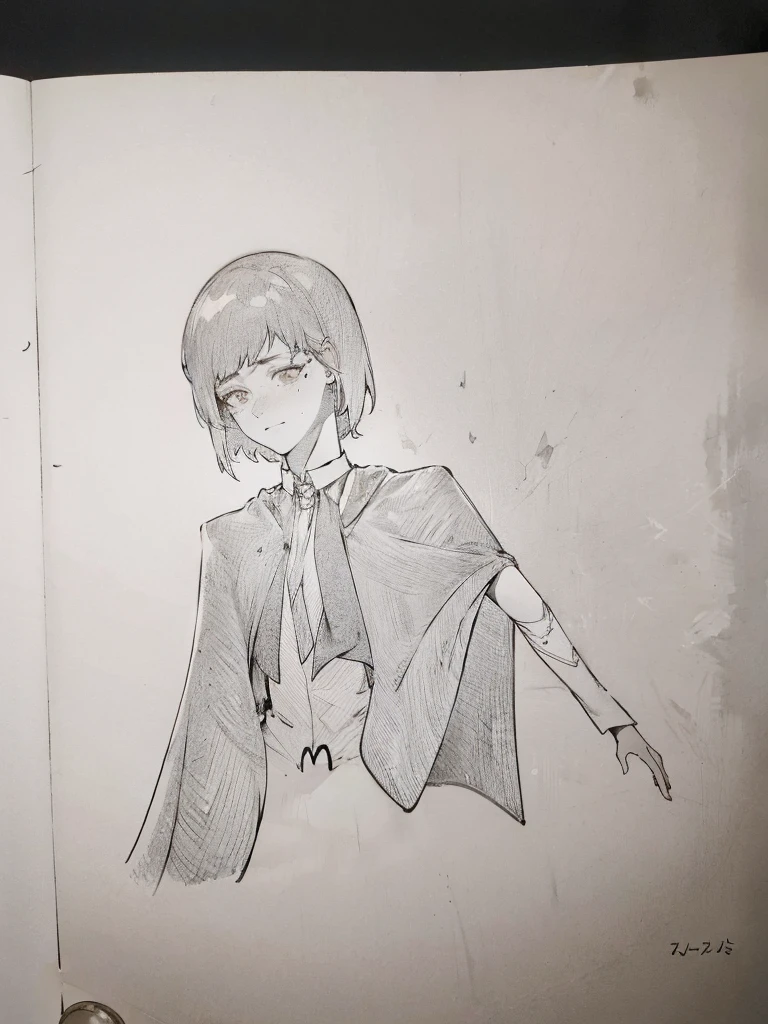 Handsome，beautiful，Tear mole，short hair，cloak，Dress，Dark circles，tie，Looking from the bottom up，