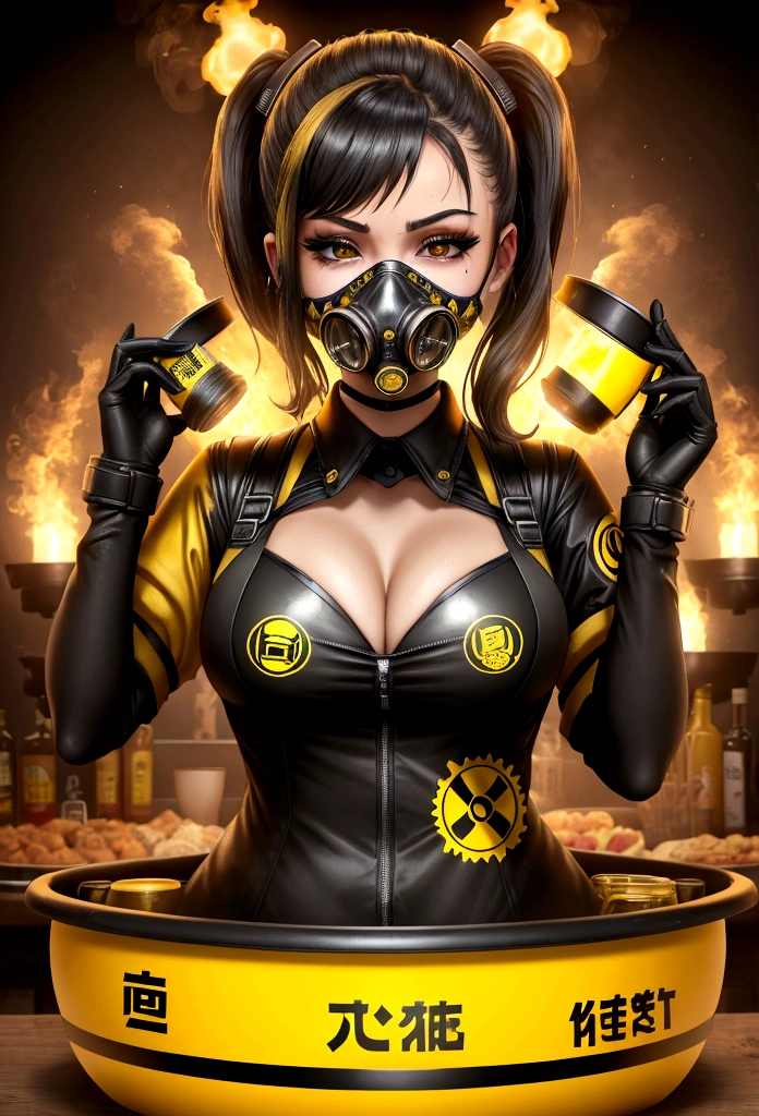 nuclear sexy waitress tray gas mask black and yellow serving