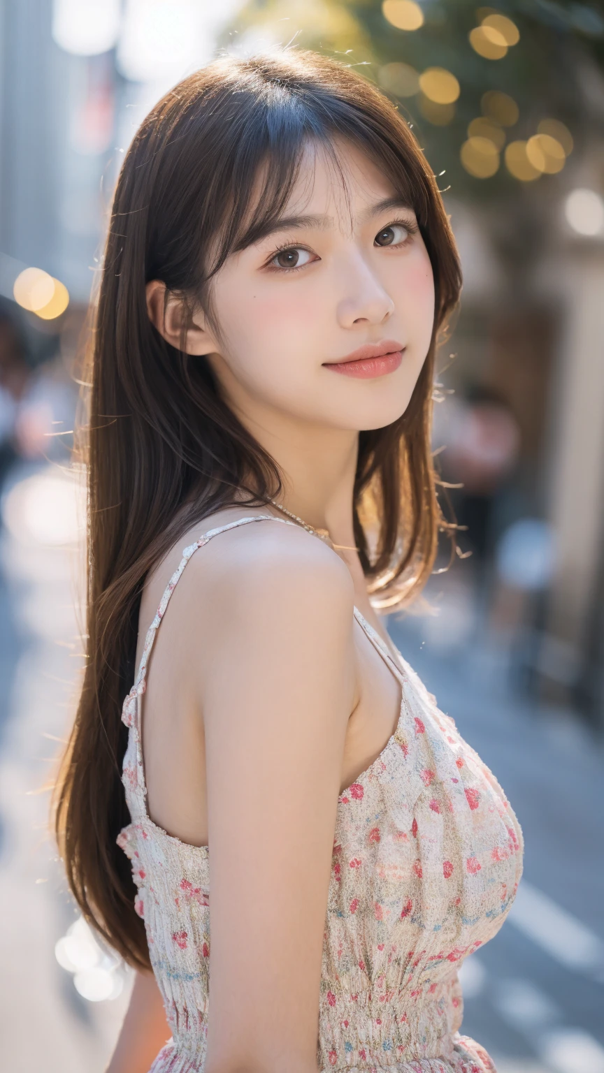 woman, (photorealistic:1.4, realistic), highly detailed in the city in nice dress