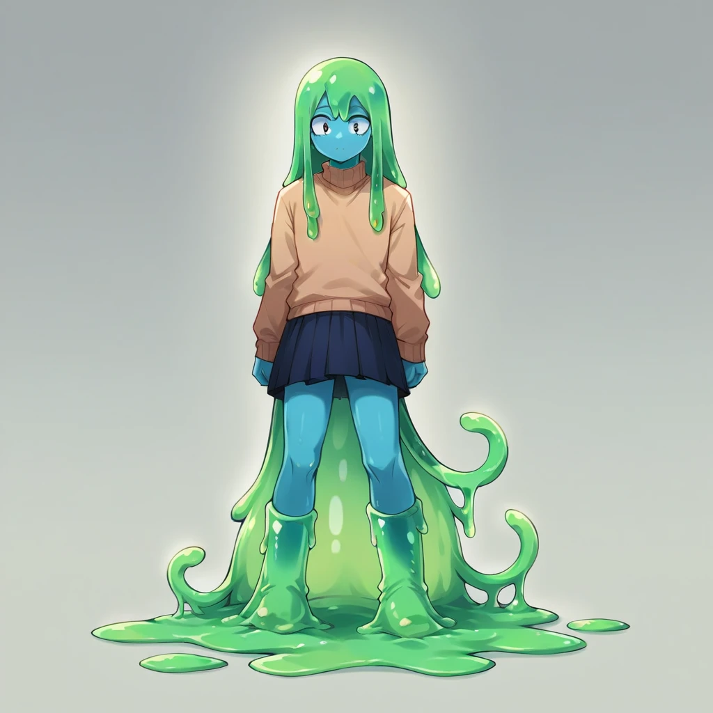 score_9, score_8_up, score_7_up, score_6_up, score_5_up, score_4_up, source_anime, 1Boy, slime Boy, Blue skin, Punk style, Long hair with green tips, tentacles, slime tentacles, slime boy, solo, slimegirlsfw, slime boy, sweater, skirt, slimeboy, my hero academia, tentacles, school, depth of field, LUT, detailed, handsome, cute slime boy. My hero academia school, Tentacle tail, Full body shot. Tall, Slender, Tentacles, Slime.