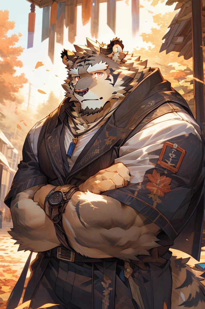(masterpiece,best quality,Super detailed,Perfect anatomical structure),Detailed background,Empty,hairy,cannon, ,Clear focus,白色tiger,By Empty Ghost, rest 阳光,External,campus, Solitary,Solitary ,male,male ,human nature,Cat,tiger,muscular,rest (White fur:1.5,White body:1.5),looking at the audience,Delicateeyes, Dressed,Casual clothing is acceptable when the weather is nice,Golden pupils