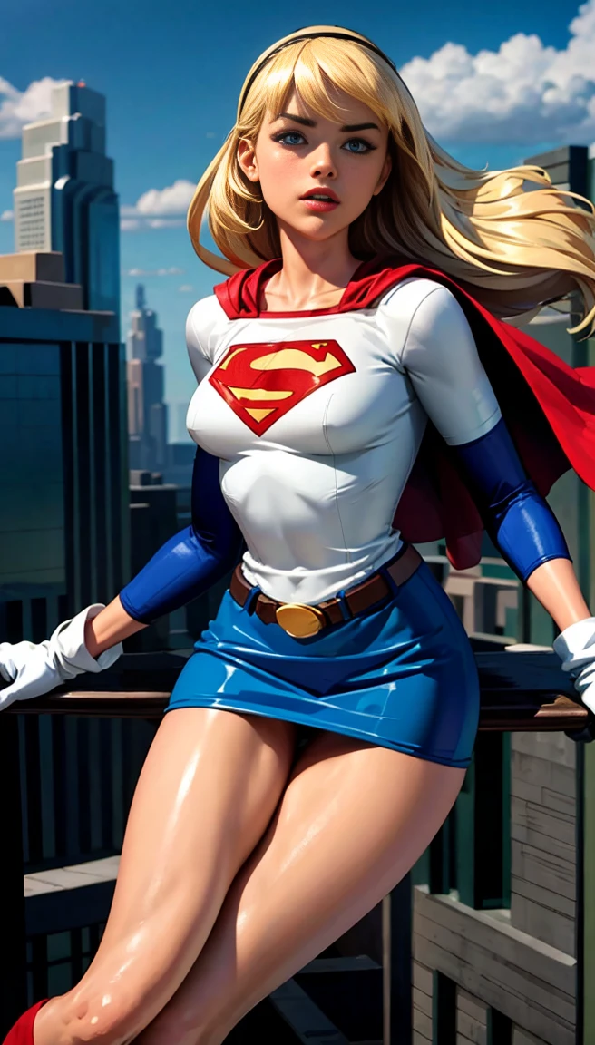 photo by full body (cowboy shot), sfw, (work of art), (best qualityer:1.0), (ultra high resolution:1.0), detailedeyes,
BREAK Supergirl, 1 girl, long blonde hair, mid-air, flying hair band, \(offwhite\) top cut, manga curta, layer, blue pencil skirt, mitts, BREAK boots
(clouds, citys, stunning vista)