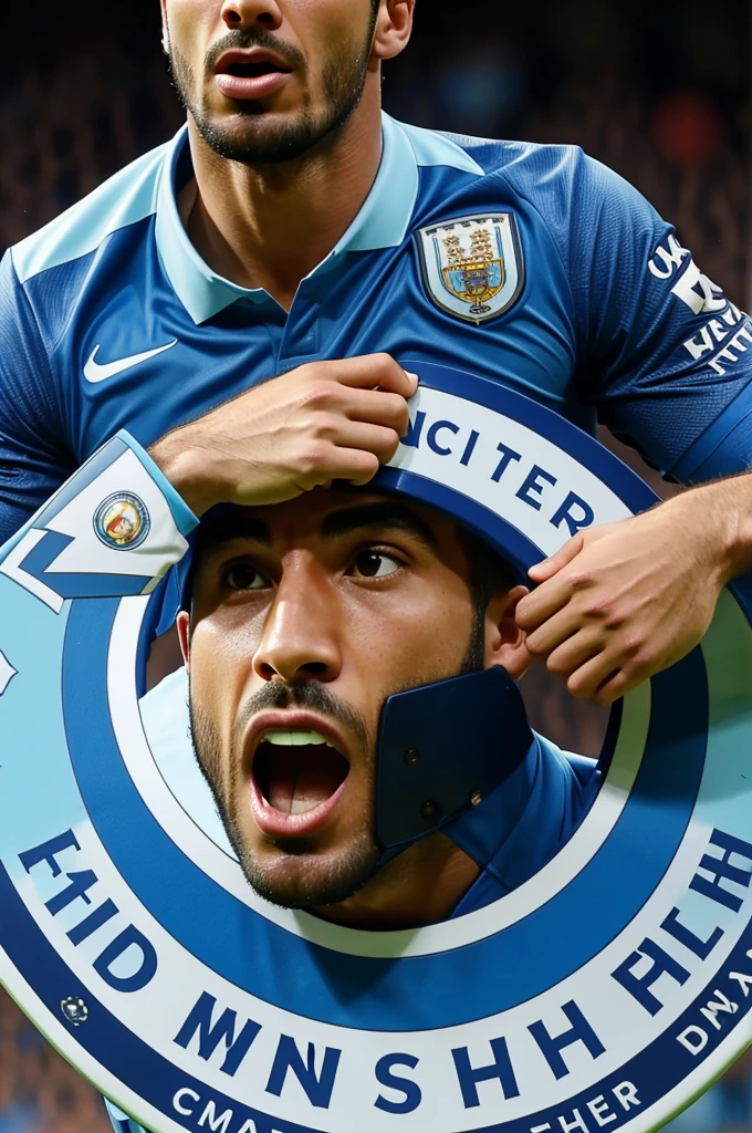 Make Manchester city shield with mouth
