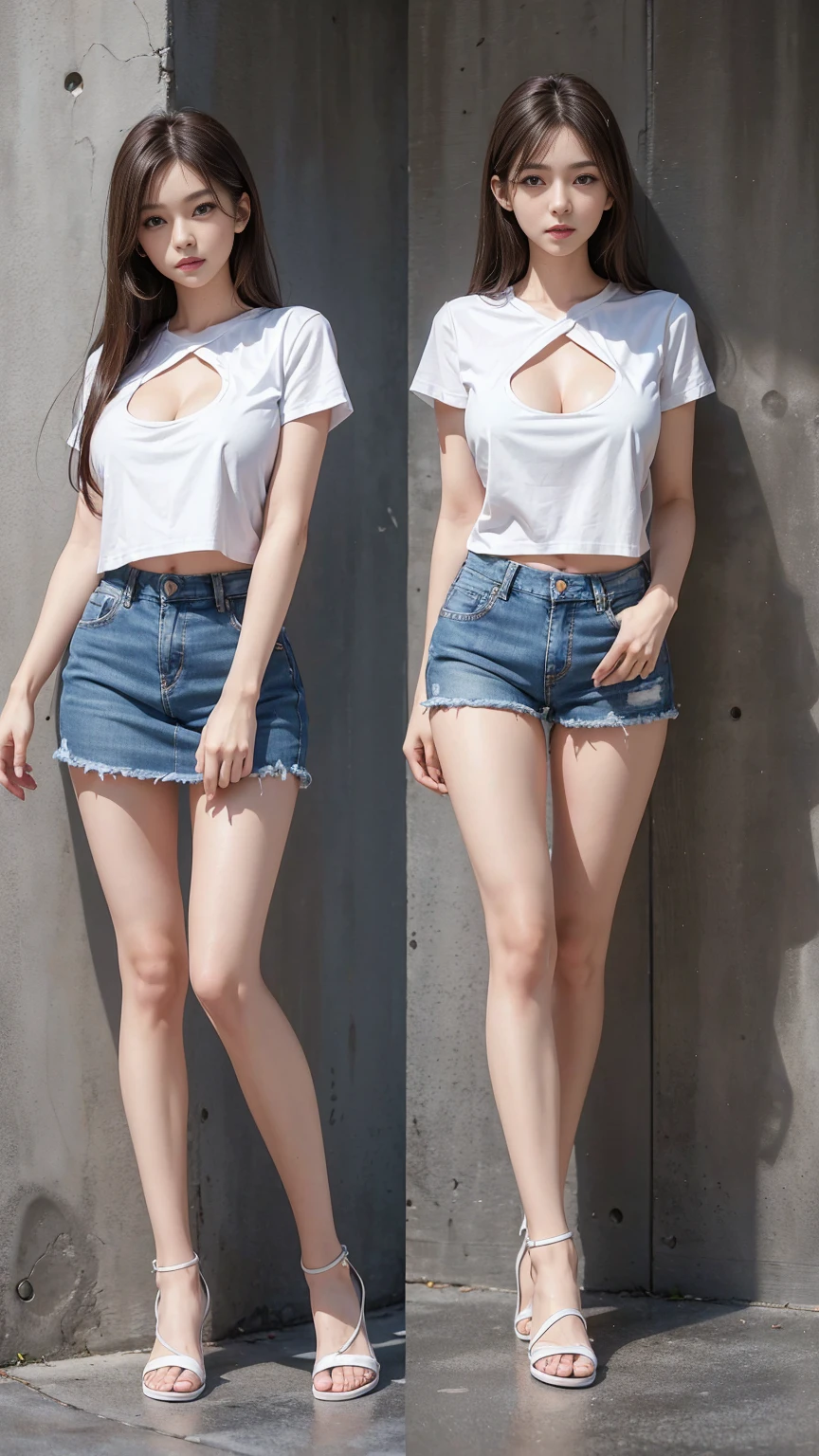 最high quality、high quality、最high quality、最High resolution、High resolution、masterpiece、Detailed and realistic human body、(Photorealistic: 1.2)、(Sharp Focus:1.2)、Beautiful 17 year old girl、Black tall ponytail、Full Body Shot、(Beautiful Face、Detailed and perfect face、Large, Uniform eyes)、Ample breasts、Beautiful curves、Glowing skin all over、Fair skin、(A white T-shirt that becomes transparent in the rain:1.3)、(Navy blue pretz skirt)、(Bad weather)、((Pouring rain))、(Schoolyard)、(Pouring rainの中)、(A girl standing in the middle of a schoolyard)、(Pouring rainで頭からつま先までびしょ濡れの肌)、(Rain dripping from the skin)、(Glow effect)、
