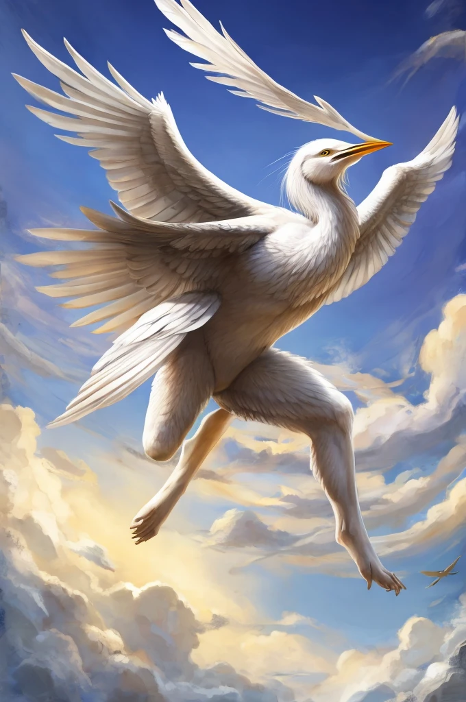 White heron flying with gladiator helmet