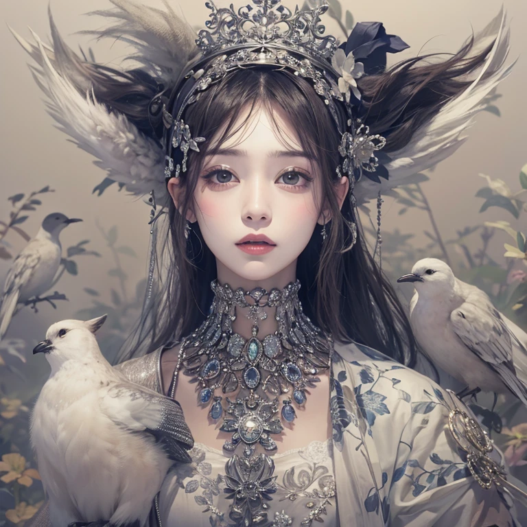 it&#39;s raining, city、Hair flow、 ((highest quality、masterpiece、8k、Best image quality、Ultra-high resolution、Award-winning works)、(Accurate anatomy:1.1)、(Look at me and smile:1.1)、Shining fair skin with Ultra-high resolution、The most detailed face、Ultra-high resolution detailed face、Ultra-high resolutionの髪の毛、(Ultra-high resolutionの煌めく瞳:1.1)、Beautiful face drawn in every detail、ancient gothic costume , Chest to chest, tattoo, There&#39;s a real crow next to him.