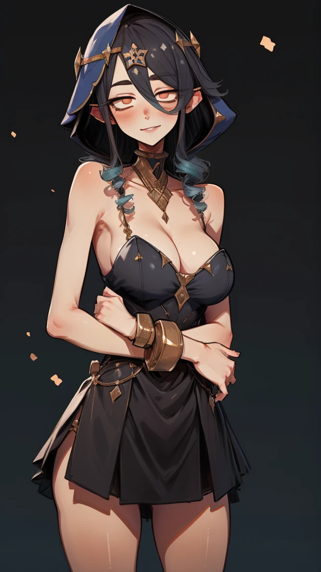 masterpiece, ultra detail, high quality, 8k KG, huge breasts, Leiladef, night, blush, smile, Bright eyes, standing, (Eyes shine:1.5), detailed upper body, crossed arms, ass