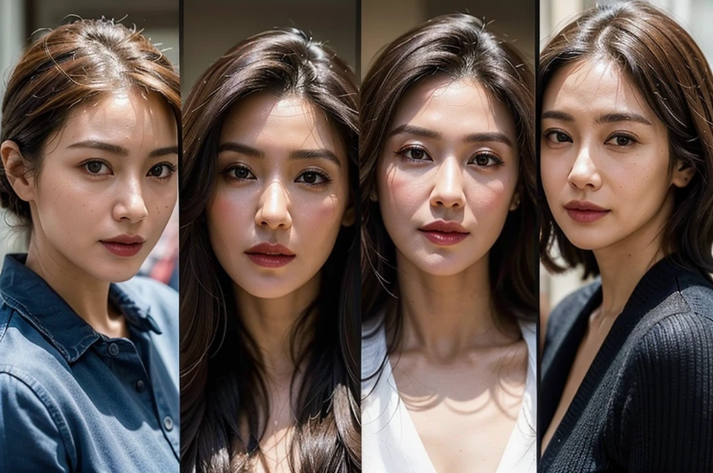 (masterpiece : 1.5), (super detailed : 1.5), (realistic : 1.5), (3 woman : 1.5), (3 woman standing side by side : 1.3), (they are all 60 years old : 1.3), beautiful mother, (they all have face wrinkles : 1.3), (seductive face : 1.3), (Each has a different hairstyle), (they all are wearing shirt : 1.1), (in a small fitting room : 1.2), (they all are same height : 1.3), pores, skin blemishes, fleckles, realistic detailed skin, (close-up of face : 1.1)