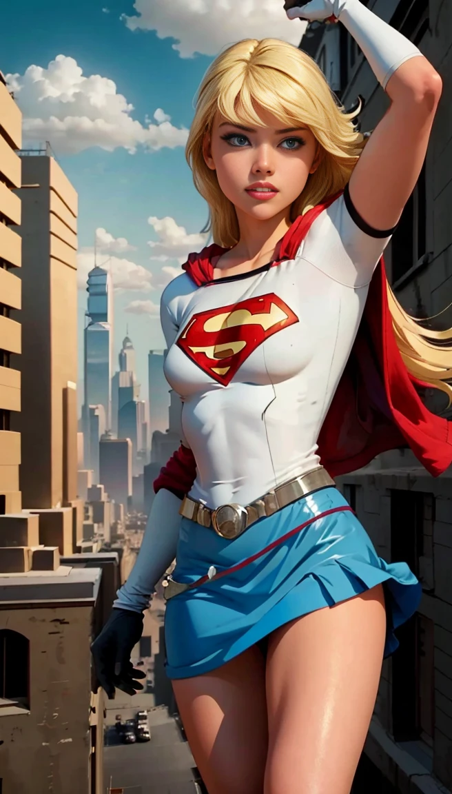 photo by full body (cowboy shot), sfw, (work of art), (best qualityer:1.0), (ultra high resolution:1.0), detailedeyes,
BREAK Supergirl, 1 girl, long blonde hair, mid-air, flying hair band, \(offwhite\) top cut, manga curta, layer, blue pencil skirt, mitts, BREAK boots
(clouds, citys, stunning vista)