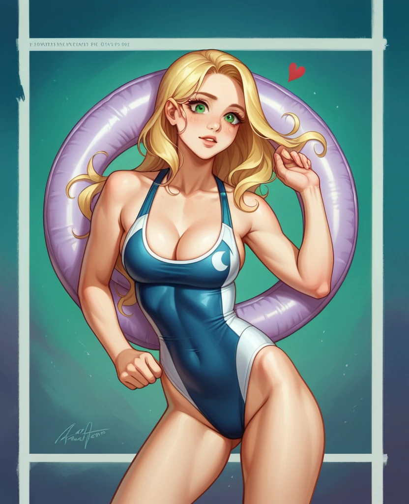 (masterpiece, best quality:1.2), (absurdres, highres, ultra-detailed), (perfect anatomy),
Beautiful woman、Night Pool、Riding on a cute float、Blonde、Fluffy longhair、Yellow-green eyes、Background glitter、night、Crescent Moon、heart、White frilly swimsuit
(8K, RAW photo:1.2),detailed face and eyes,intricate detail ,masterpiece ,sharp focus, high quality,BREAK,rating: general, newest