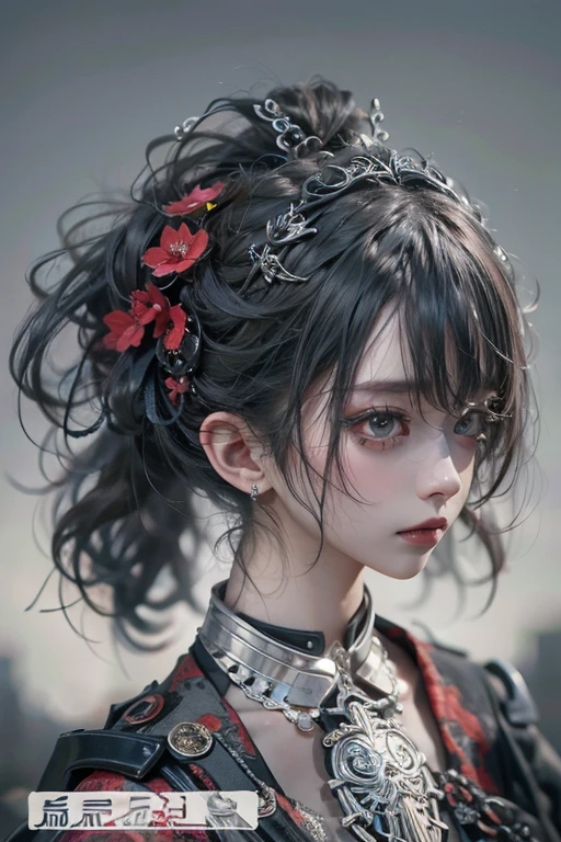 Highest quality、8K、masterpiece:1.3、Gothic Punk、The inner is red、Gray Black Hair、hair ornaments、beautiful girl、creative、Dark Fantasy Style、Neogoth、Goth Fashion:1.2、High resolution、masterpiece、Highest quality、頭w:1.3、((Hasselblad Photos))、Fine skin、Sharp focus、(Cinema Lighting)、Realistic textured hair