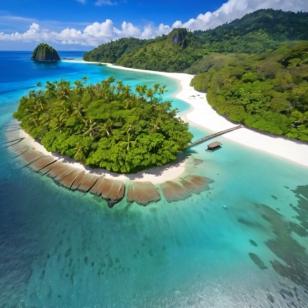 arafed island in the middle of the ocean with a sandy beach, a photo by Luis Miranda, shutterstock, sumatraism, tropical island, island, breathtaking look, an island, beautiful tropical island beach, tropical location, island landscape, beautiful environment, island in the background, island with cave, tropical paradise, island background, vibrant setting, tropical beach paradise