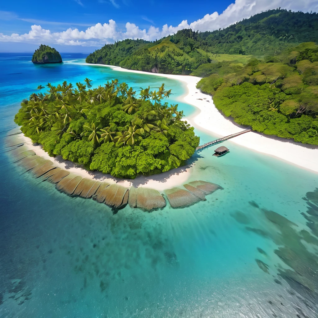 arafed island in the middle of the ocean with a sandy beach, a photo by Luis Miranda, shutterstock, sumatraism, tropical island, island, breathtaking look, an island, beautiful tropical island beach, tropical location, island landscape, beautiful environment, island in the background, island with cave, tropical paradise, island background, vibrant setting, tropical beach paradise