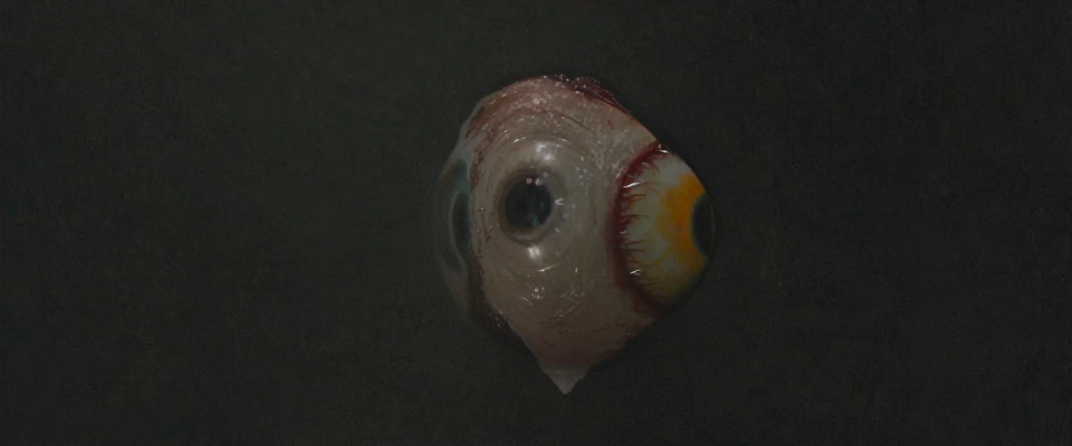 inpaint an eyeball of a monster with capillaries, blood, red and orange colors, silver pupil, scary, photorealistic