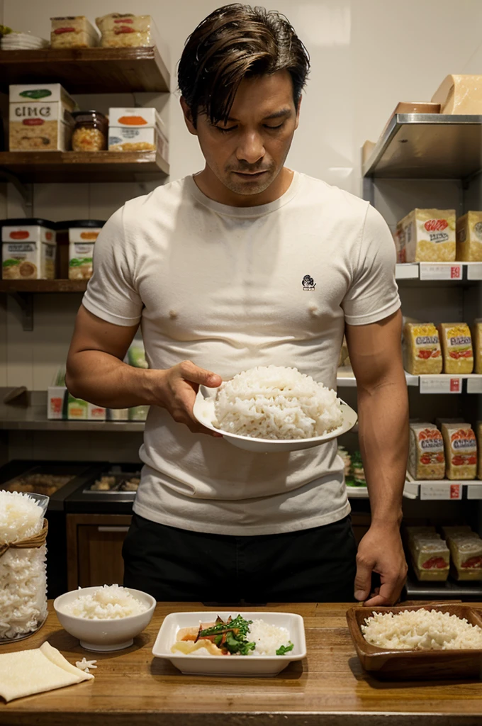 A stocky, short-haired 36-year-old Japanese rugby player has a huge amount of semen on his face